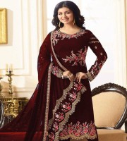Ayesha Takia New Design Georgette Embroidery Churidar Salwar Suit Maroon (DMAN01)